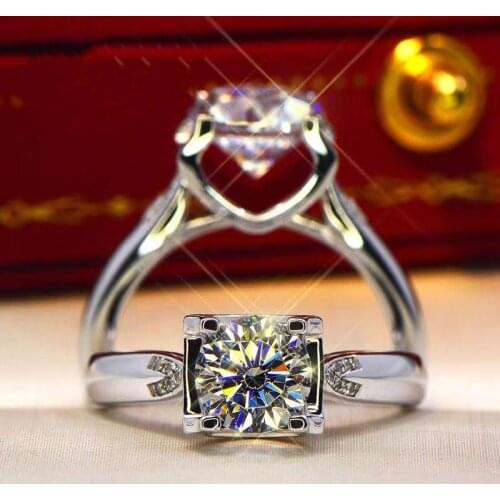 925 Sterling Silver Moissanite Silver Ring Fine jewelry Round Cut 1ct D Anniversary Wedding Diamond Rings for Girlfriend