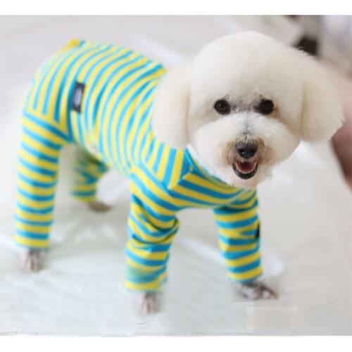 Spring Summer Soft Cotton Puppy Dog Striped Jumpsuits Rompers Pet Clothes For Small Medium Dog Wrap Belly Jumpsuit Hoodie Poodle
