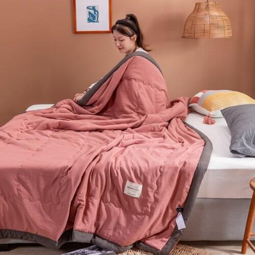 New Pure Color 100% Cotton Summer Air-Conditioning Quilt Adult And Children Dormitory Office Sofa Blanket Travel Driver Quilt