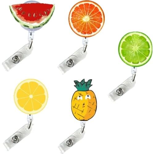 1pc Cute Fruit Retractable Badge Reel ID Work Card Display Badge Holder Accessories Work Business Office School Supplies
