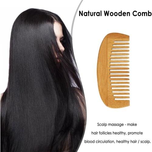 Mini Portable Hair Health Care Natural Peach Wood Comb Close Teeth Bamboo Crescent Shape Head Massage