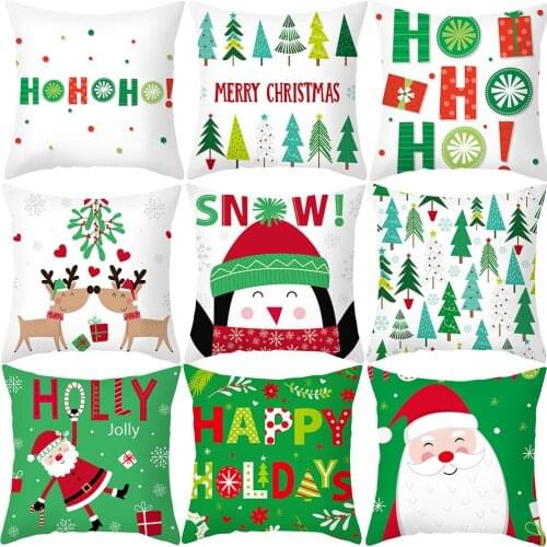 Cartoon Cushion Covers Merry Christmas Pillowcase Green Color Polyester Decorative Throw Pillow Case 45X45cm