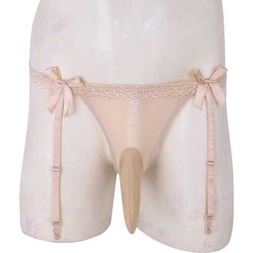 Mens Open Closed Penis Sheath Shorts with Chastity Garter Belt Fantastic Gay Sissy Lace Panties Thong Briefs Sexy Underwear