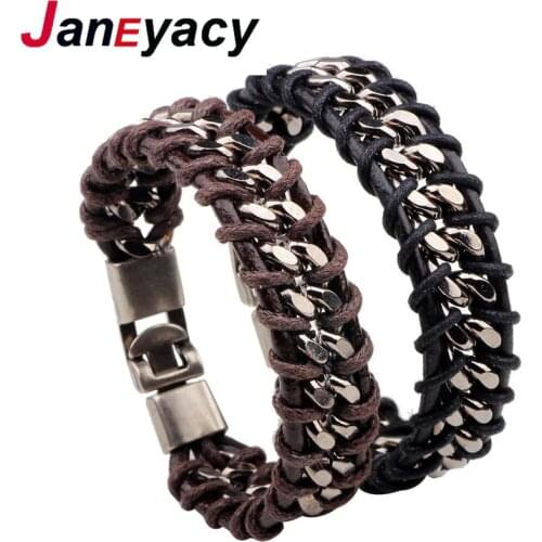 JANEYACY HOT New Jashion Leather Bracelet Leisure charm Chain Handmade Men 's Bracelet Retro Style Bracelet