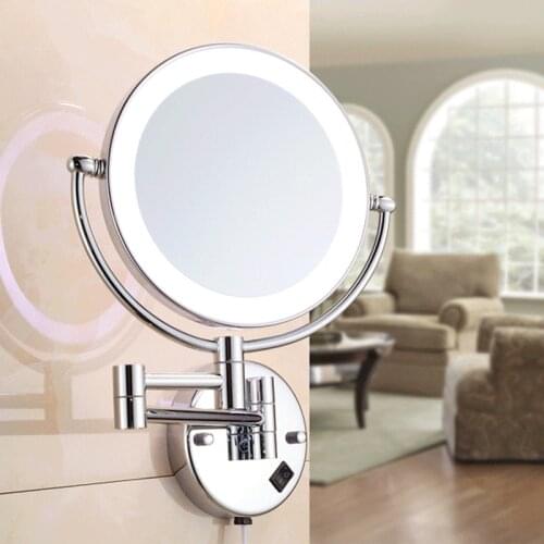 Wall Mounted Lighted LED Swivel Makeup Mirror with 3X Magnifying Vanity Mirror Double Sided Magnifying/Regular Cosmetic Mirrors