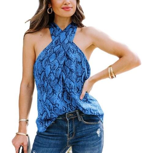 Newest Sexy Women Tight Slim Sleeveless Tank Vest Cross-wrapped Fitness Halter Tank Top Fashion Printed Womens Vest Top