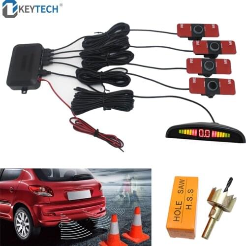 OkeyTech 4 Sensors Buzzer Original 16.5mm Car Parking Sensor Kit With LED Monitor Car Parking System Backup Reversing Radar