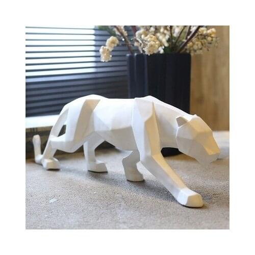 Panther Statue Animal Figurine Abstract Geometric Style Resin Leopard Sculpture Home Office Desktop Decoration Gift Resin