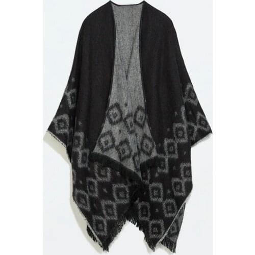 Luxury Brand Diamond Winter Poncho Lady Geometric Shawl Tribal Fringe Jacket Cardigan Double Sides Multifunction Cape Wrap YG542