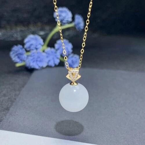 SHILOVEM 18k yellow gold real natural white Jasper pendants Christmas Gift fine Jewelry plant wedding no necklace mymz1212888hby