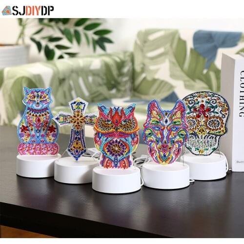 SJDIYD DIY Diamond Painting LED Light Night Lamp Needlework Cross Stitch Gift Speciak Shaped Rhinestone Animal Night Light Lamp