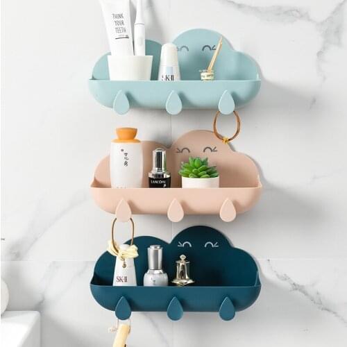 Bathroom Storage Rack Punch Free Cloud Pattern Shampoo Holder Wall Mounted Non-Marking Paste Bathroom Kitchen Storage Rack