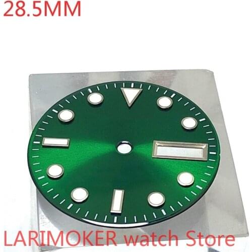 NO Bliger LOGO sterile 28.5mm dial date, suitable for MH36 case core, sports mens watch dials parts green
