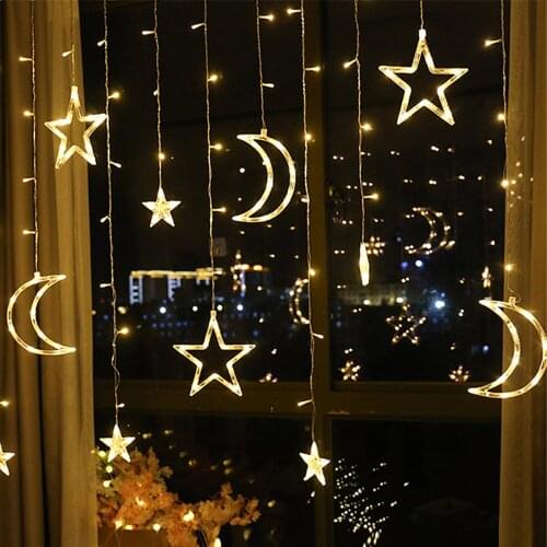 Battery LED Icicle Star Moon Lamp Fairy Curtain String Lights Flashing Garland Bar Holiday Decoration Indoor Christmas Lights