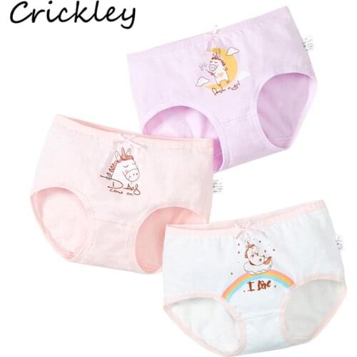 3Pcs/Lot Cute Unicorn Cartoon Print Girl Underwear Kids Cotton Breathable Pink White Panties for Toddler Girls Underpants