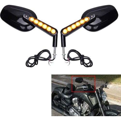 1 Pair/2 PCS Motorcycle Rear View Mirrors with LED Turn Signal Light for Har-ley VROD VRSCF 2009-2017 ABS+Metal