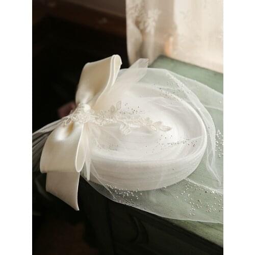 2020 Fair White Gauze Veil Fedora Women Lace Flower Bow Fascinator Hair Clips Wedding Party Church Elegant Cocktail Headdress