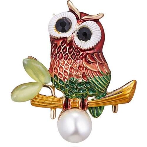 Top Pearl Crystal Owl Brooch Jewelry Cute Animal Brooches For Women Men Kids Gifts Charm Bird Badges On A Backpack Accessories