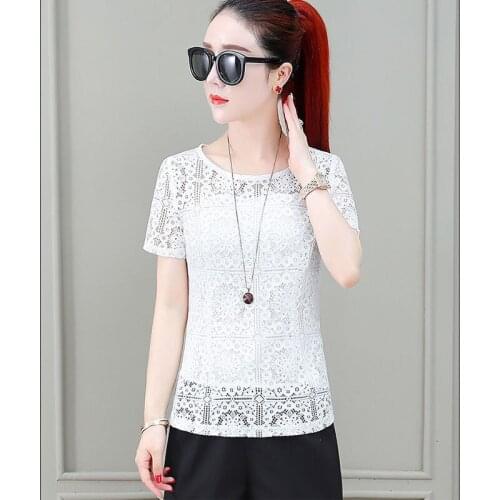 Women Spring Summer Style Lace Blouses Shirts Lady Casual O-Neck Short Sleeve Lace Blusas Tops DD8023