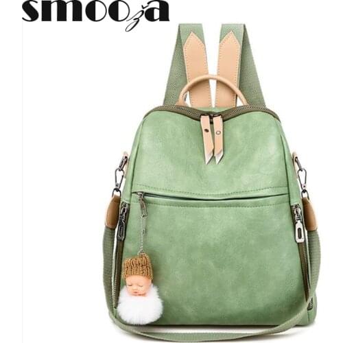 SMOOZA Backpack Female 2021 New Fashion Style Wild Travel Casual Soft Leather Large Capacity Backpack Womens Leat Her Backpack