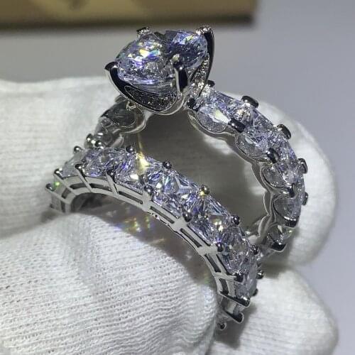 Hot Sale New 2019 Luxury Jewelry 925 Sterling Silver Princess Cut 5A Cubic Zirconia CZ Eternity Women Wedding Bridal Ring Gift