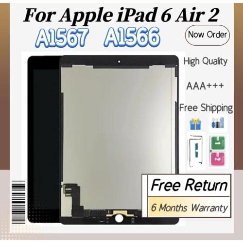 9.7" For Apple iPad 6 Air 2 LCD Display Touch Screen Sensor Digitizer Panel Assembly Replacement LCD For iPad 6 A1567 A1566