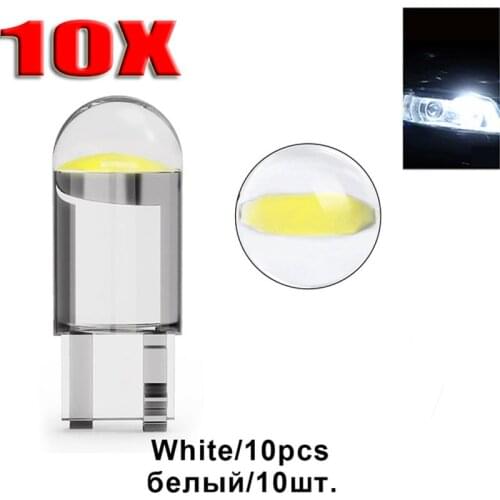 10Pcs W5W 194 T10 Glass Housing Cob LED Car Bulb 3000K 6000K White Blue Red Wedge License Plate Lamp Dome Light White