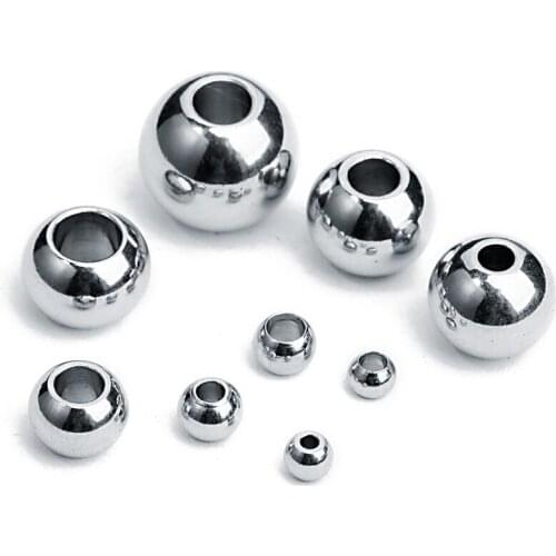 100pcs Stainless Steel Round Beads 4mm 6mm 8mm 10mm Big Hole Loose Spacer Charm Beads for Jewelry Making Finding