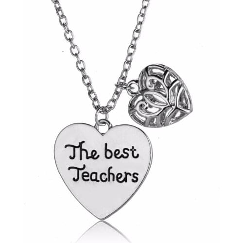 12PC/Lot The Best Teachers Hollow Heart Pendant Necklace Love Charm Jewelry Thanksgiving Teachers Day Xmas Choker Collar Gifts