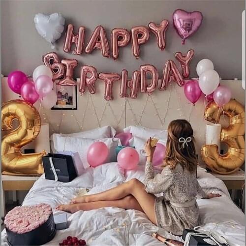 16inch Birthday Balloon Decoration Rose Gold Happy Birthday Letter Foil Globos Set Birthday Party Supplies