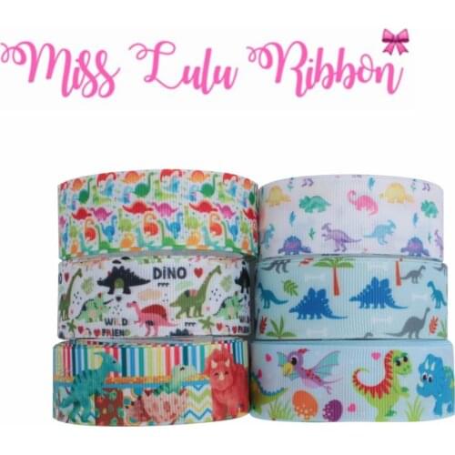 16mm-75mm Cartoon Dinosaur Series Bear Geometric Stripe Printed Grosgrain/Foe Ribbon DIY Hair Bowknots 50yards/roll