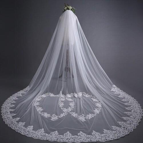 3m*3m Ivory Long Wedding Veils Soft Tulle with Applique Bridal Veil with Comb High Quality Free Shipping Wedding Accessories
