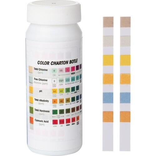 50pcs 6 in 1 Swimming Pool PH Test Paper Chlorine Test Strip SPA Water Tester Multipurpose Swimming Pool Water Tester Paper