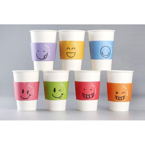 50pcs Thicken disposable coffee cup 400ml 500ml white milk tea cold hot drink paper cups with cover and kraft paper sleeves