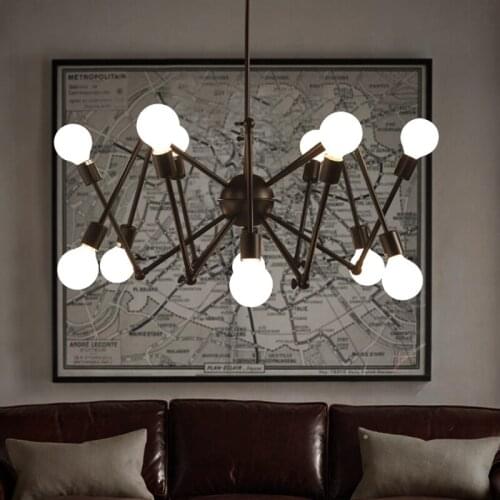 American Bar Restaurant loft black lights office iron spider pendant lights with 8 heads