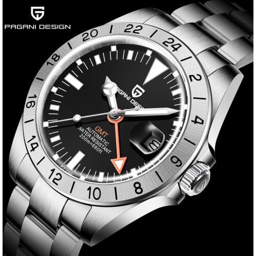 PAGANI DESIGN New 200m Waterproof Automatic GTM Mechanical Clock Sapphire Stainless Steel Classic Mens Watch Reloj Hombre