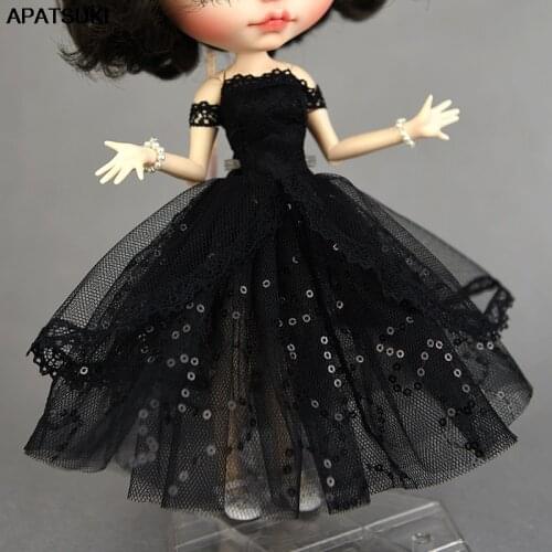 Black Princess Lace Tutu Dress for Blythe Dolls Clothes Party Dress for 1/6 BJD Blyth Dolls Off Shoulder Outfits Accessories