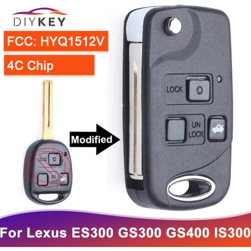 DIYKEY FCC: HYQ1512V 4C Chip Remote Car Key Fob 3 Button for Lexus ES300 GS300 GS430 GS400 IS300 LS400 1998 1999 2000-2005