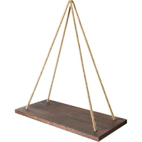 Jute Rope Floating Wall Hanging Shelves Wood Window Shelf Rustic Storage Rack Home Decor Plants Photos Decorations Display #CW