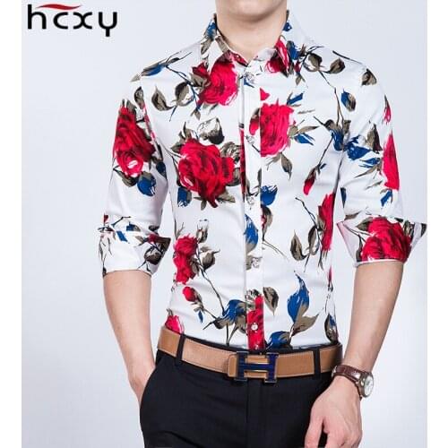 HCXY 2019 Shirts Mens autumn Shirt Brand Long Sleeve Plus Size Floral Shirts Men Casual Holiday Vacation Clothing Camisas