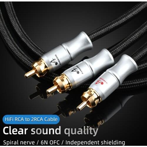 Hifi RCA to 2RCA Cable High Quality 6N OFC Subwoofer Y Cable RCA 1 Male to 2 Male Audio cable