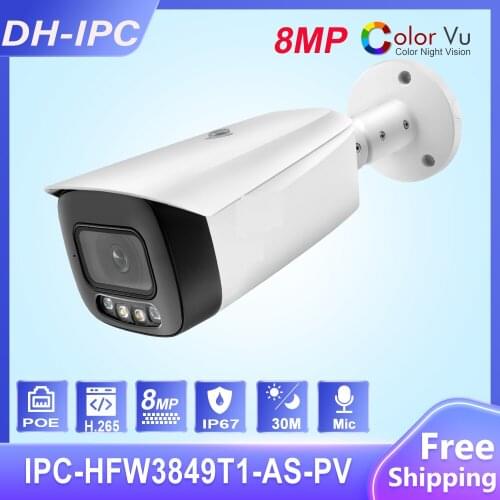 Dahua 8MP IP Camera 4K ColorVu WizSense Active Deterrence IPC-HFW3849T1-AS-PV Built-in Microphone SD POE Outdoor Camera IP67