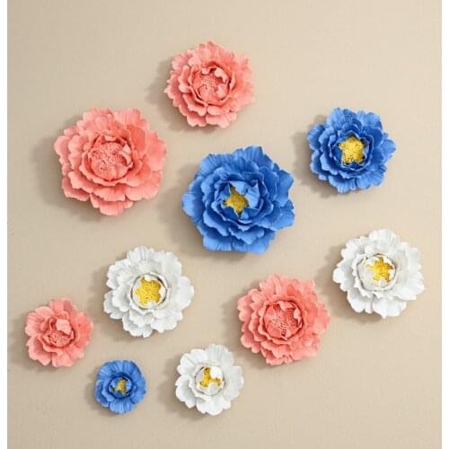 Chinese Ceramic Peony Flower 3D Wall Sticker Decoration Hotel Store Cafe Wall Mural Ornaments Home Bedroom Wall Hanging Crafts