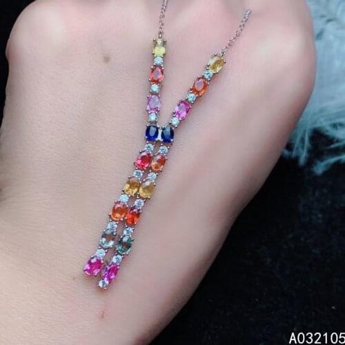 KJJEAXCMY fine jewelry 925 sterling silver inlaid Natural color sapphire Women exquisite noble gem pendant necklace chain suppor