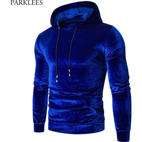Royal Blue Velvet Velour Hooded Sweatshirt Men 2021 Autumn New Casual Hip Hop Mens Hoodies Sweatshirts Sweat Homme Streetwear