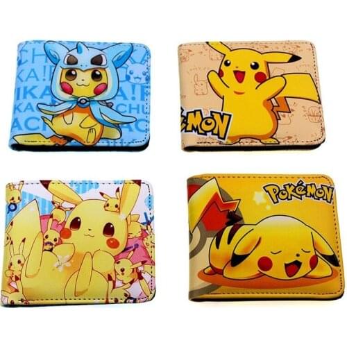 Pokemon Pocket Monsters Pikachu Short Folding Wallet Leather Card Clamp Handbag Clutch Cartoon Printed Coin-Purse Birthday Gifts