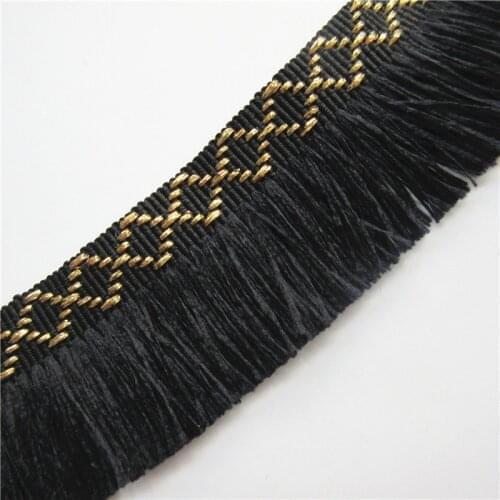 2 yard Black Gold Cotton Tassel Fringe Embroidered Lace Trim Ribbon Fabric Handmade DIY Garment Wedding Dress Sewing Craft