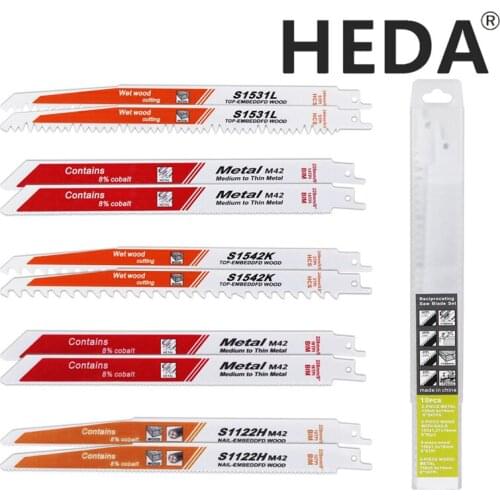 HEDA 10PCS/Set 228/240mm HCS BIM Sabre Saw Blade Reciprocating Cutting For Wet Wood Cable Metal Cast Iron Power Tools
