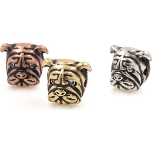 Copper 3D Bulldog Spacer Beads Animal Head Connectors for Jewerly Making 11.4x13x11.3MM