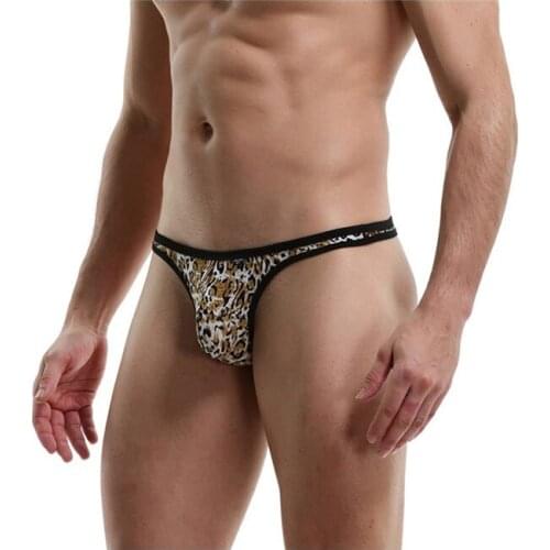Mens Briefs Thong Panties Leopard Underwear U Convex Ultra-thin T-Back Low Waist Sexy Shorts Men Underpants Thong Brief